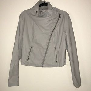 Gray Leather Zip-Up Jacket